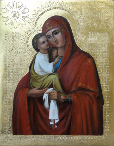 The Mother of God of Pochaiv. Wood, gesso, tempera, oil, engraving, gilding
