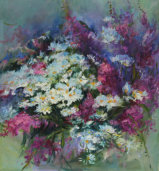 "Bunch with Ox-eye daisies", oil on canvas, 70 x 70, 20014